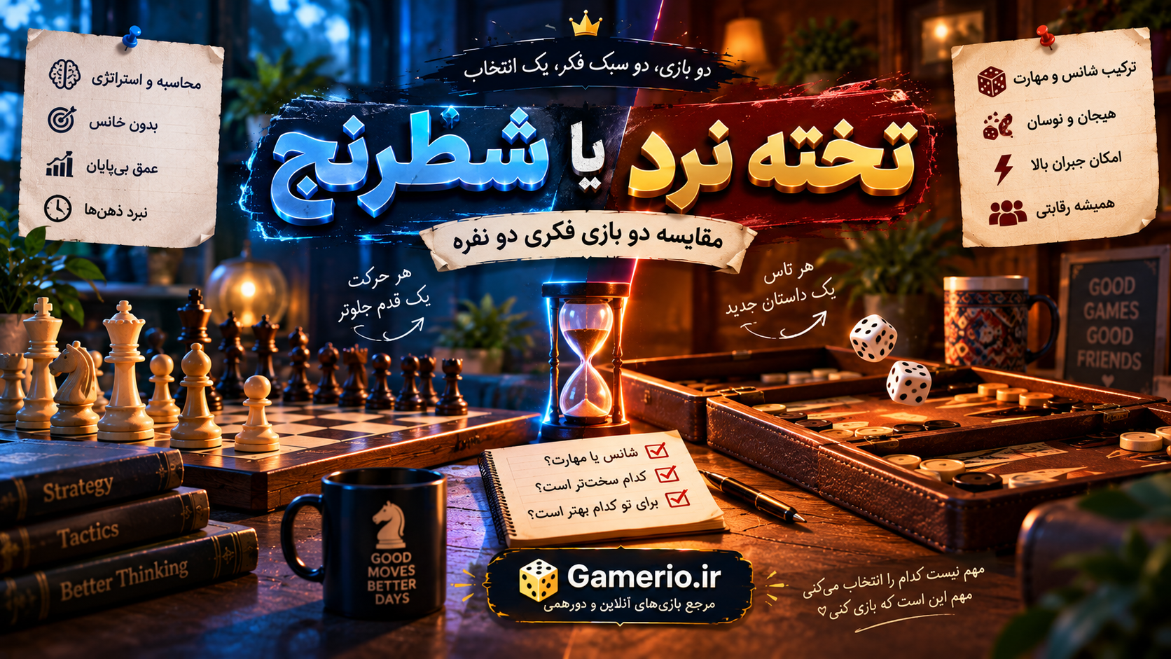 صفحه شطرنج و تخته نرد کنار هم؛ مقایسه دو بازی فکری دو نفره در گیمریو
